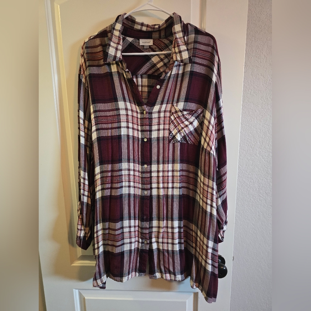 Avenue Burgundy and Black Plaid Shirt